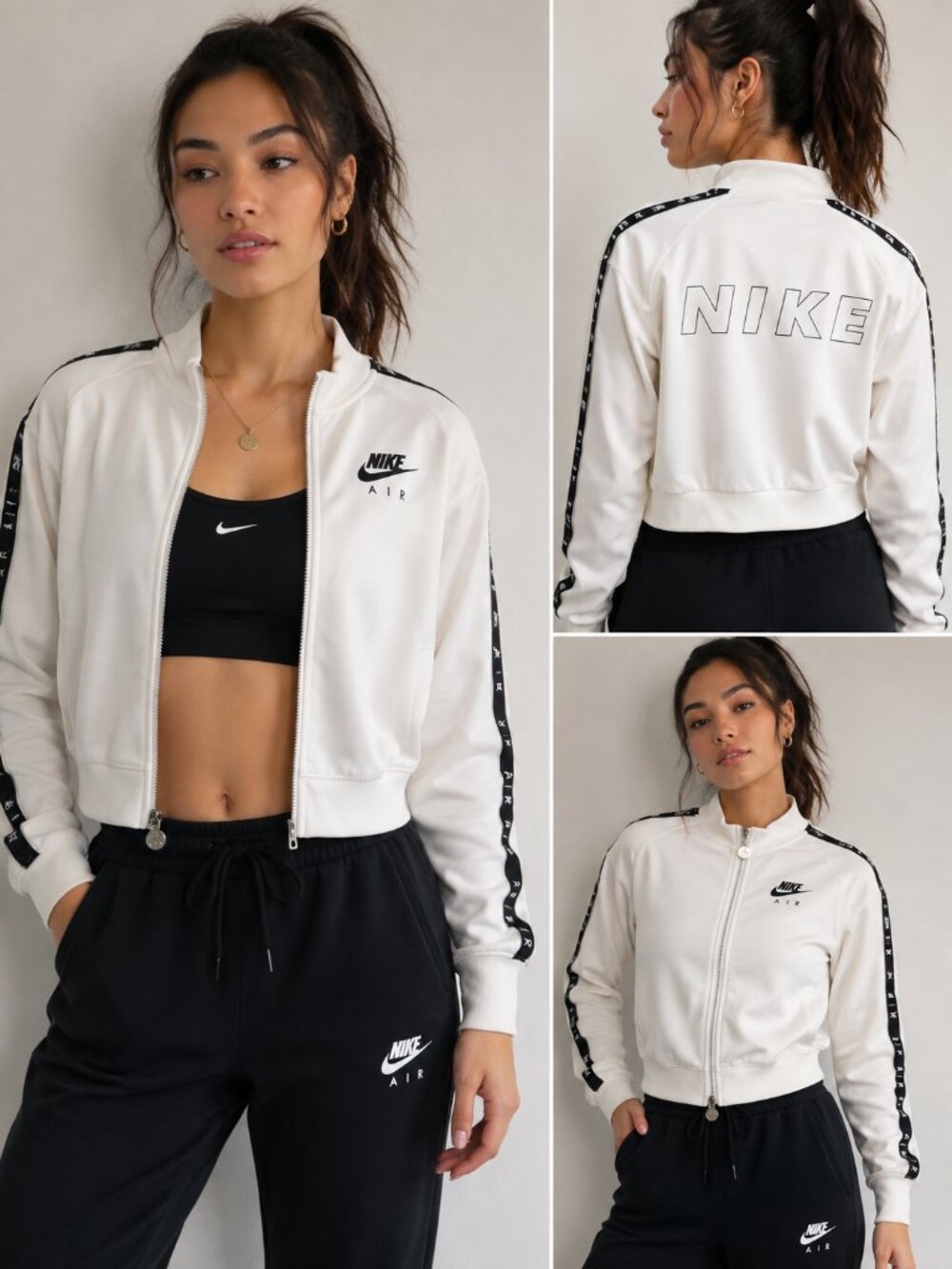 Nike Air Women's White Track Jacket Full Zip Athletic Cropped Size S